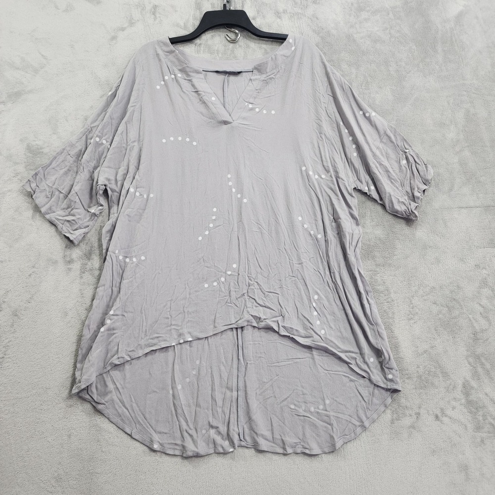 Noracora Top Womens XXL Gray Polka Dot V-Neck 3/4 Sleeve High Low Tunic Casual